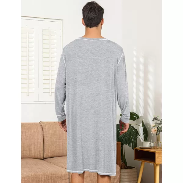 SWOMOG Mens Nightshirts Big  Tall Henley Sleep Shirt Loose Nightgown Comfy Short and Long Sleeve Loungewear 2 Pack PjsGrey