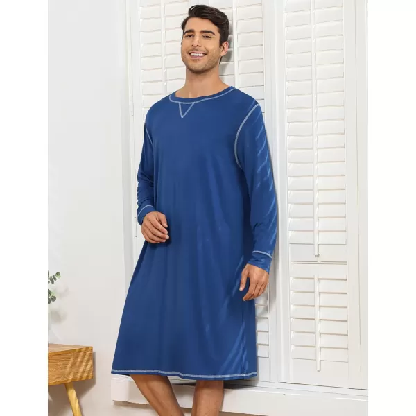 SWOMOG Mens Nightshirts Big  Tall Henley Sleep Shirt Loose Nightgown Comfy Short and Long Sleeve Loungewear 2 Pack PjsNavy