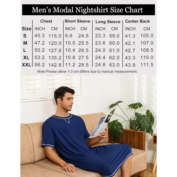 SWOMOG Mens Nightshirts Big  Tall Henley Sleep Shirt Loose Nightgown Comfy Short and Long Sleeve Loungewear 2 Pack PjsNavy Blue