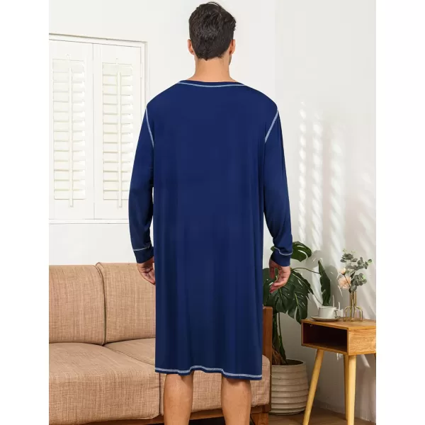 SWOMOG Mens Nightshirts Big  Tall Henley Sleep Shirt Loose Nightgown Comfy Short and Long Sleeve Loungewear 2 Pack PjsNavy Blue