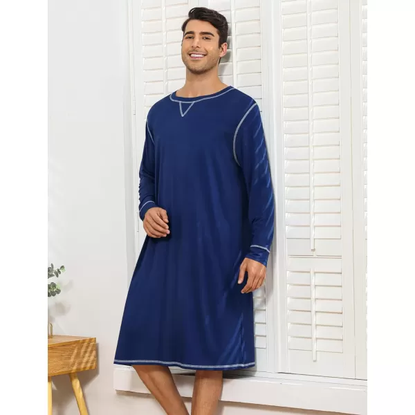 SWOMOG Mens Nightshirts Big  Tall Henley Sleep Shirt Loose Nightgown Comfy Short and Long Sleeve Loungewear 2 Pack PjsNavy Blue