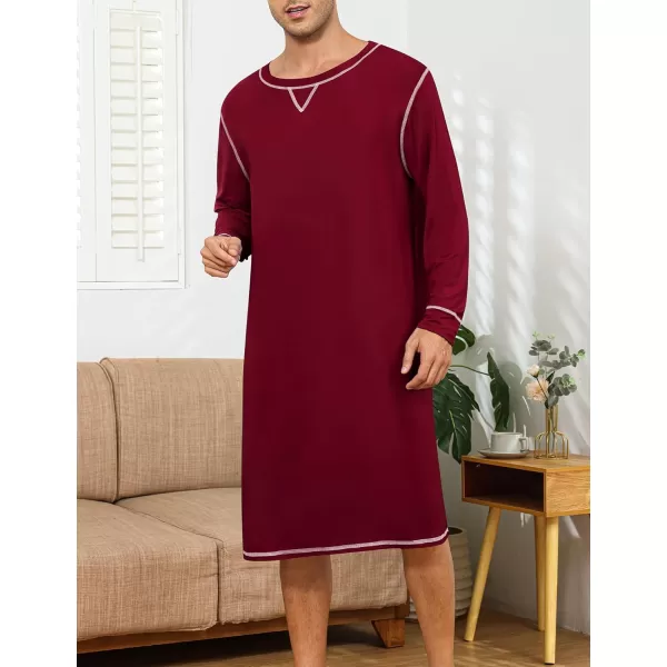 SWOMOG Mens Nightshirts Big  Tall Henley Sleep Shirt Loose Nightgown Comfy Short and Long Sleeve Loungewear 2 Pack PjsWine Red