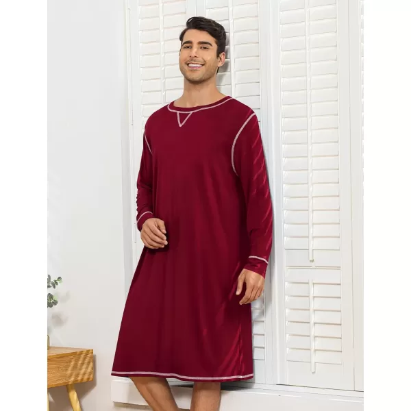 SWOMOG Mens Nightshirts Big  Tall Henley Sleep Shirt Loose Nightgown Comfy Short and Long Sleeve Loungewear 2 Pack PjsWine Red