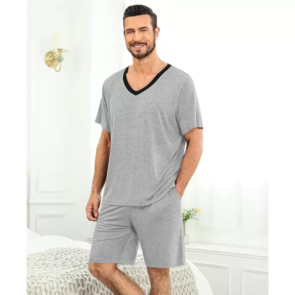 SWOMOG Mens Pajamas Set 2 PCS Short Sleeve Pajamas for Men Pjs Sets V Neck Soft Sleepwear Loungewear Nightwear with PocketsGrey