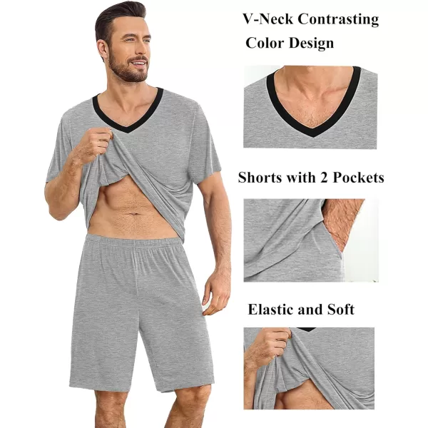 SWOMOG Mens Pajamas Set 2 PCS Short Sleeve Pajamas for Men Pjs Sets V Neck Soft Sleepwear Loungewear Nightwear with PocketsGrey