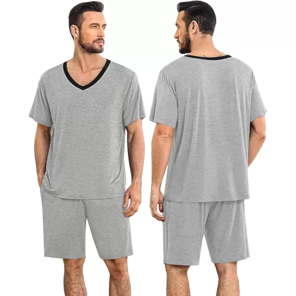 SWOMOG Mens Pajamas Set 2 PCS Short Sleeve Pajamas for Men Pjs Sets V Neck Soft Sleepwear Loungewear Nightwear with PocketsGrey