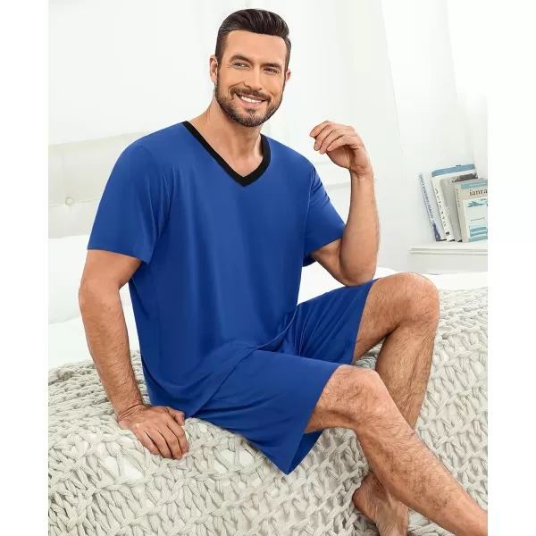 SWOMOG Mens Pajamas Set 2 PCS Short Sleeve Pajamas for Men Pjs Sets V Neck Soft Sleepwear Loungewear Nightwear with PocketsNavy Blue