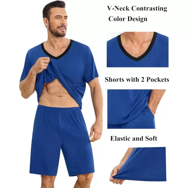 SWOMOG Mens Pajamas Set 2 PCS Short Sleeve Pajamas for Men Pjs Sets V Neck Soft Sleepwear Loungewear Nightwear with PocketsNavy Blue