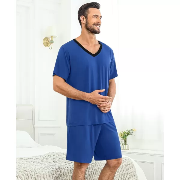 SWOMOG Mens Pajamas Set 2 PCS Short Sleeve Pajamas for Men Pjs Sets V Neck Soft Sleepwear Loungewear Nightwear with PocketsNavy Blue