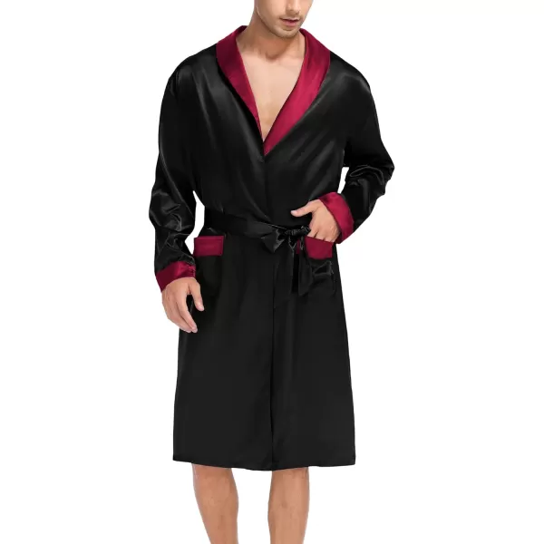 SWOMOG Mens Satin Robe with Shorts Set Silky Kimono Bathrobe Lightweight Soft SleepwearAblack