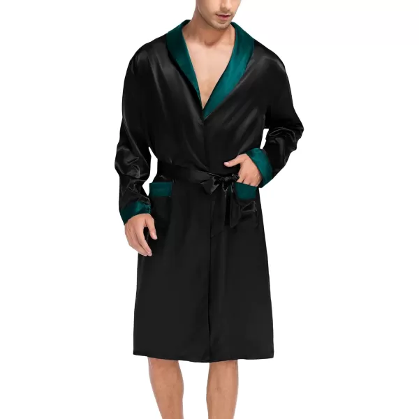 SWOMOG Mens Satin Robe with Shorts Set Silky Kimono Bathrobe Lightweight Soft SleepwearBlack1