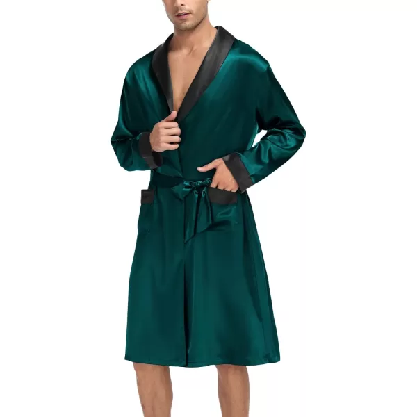 SWOMOG Mens Satin Robe with Shorts Set Silky Kimono Bathrobe Lightweight Soft SleepwearDark Green