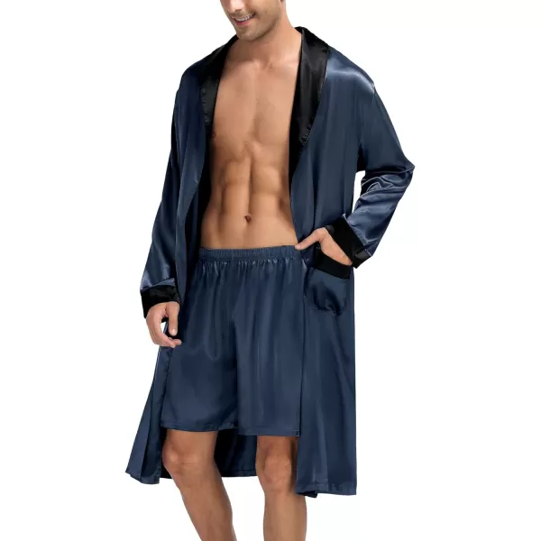 SWOMOG Mens Satin Robe with Shorts Set Silky Kimono Bathrobe Lightweight Soft SleepwearDark Grey