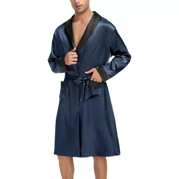 SWOMOG Mens Satin Robe with Shorts Set Silky Kimono Bathrobe Lightweight Soft SleepwearDark Grey