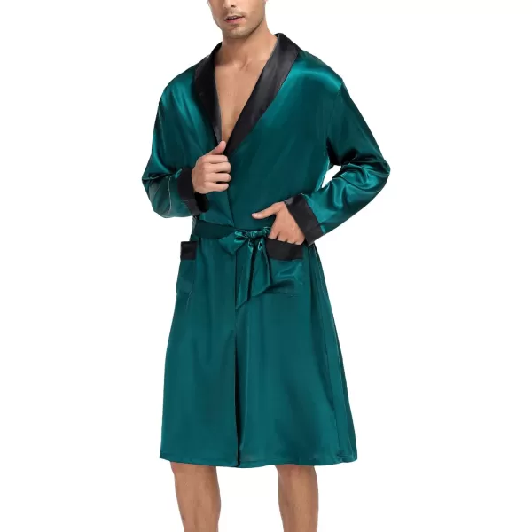 SWOMOG Mens Satin Robe with Shorts Set Silky Kimono Bathrobe Lightweight Soft SleepwearGreen