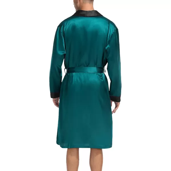 SWOMOG Mens Satin Robe with Shorts Set Silky Kimono Bathrobe Lightweight Soft SleepwearGreen