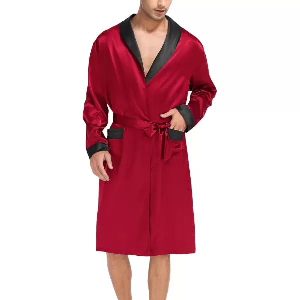 SWOMOG Mens Satin Robe with Shorts Set Silky Kimono Bathrobe Lightweight Soft SleepwearRed