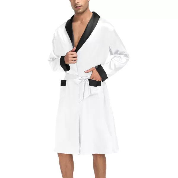 SWOMOG Mens Satin Robe with Shorts Set Silky Kimono Bathrobe Lightweight Soft SleepwearWhite