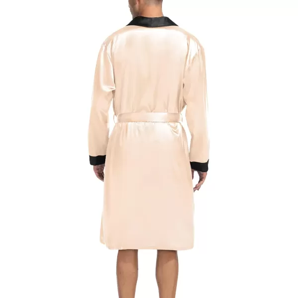 SWOMOG Mens Satin Robe with Shorts Set Silky Kimono Bathrobe Lightweight Soft SleepwearZchampagne