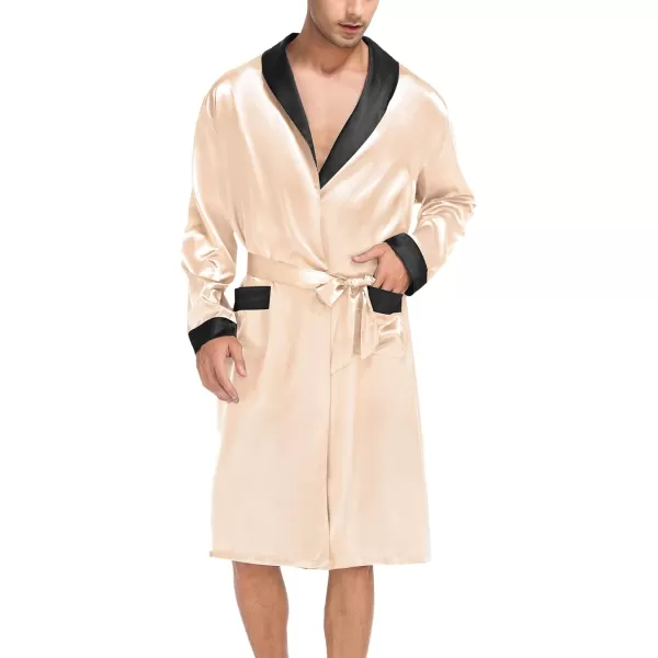 SWOMOG Mens Satin Robe with Shorts Set Silky Kimono Bathrobe Lightweight Soft SleepwearZchampagne