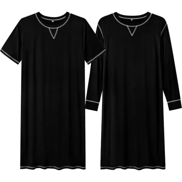 SWOMOG Mens Nightshirts Big  Tall Henley Sleep Shirt Loose Nightgown Comfy Short and Long Sleeve Loungewear 2 Pack PjsBlack