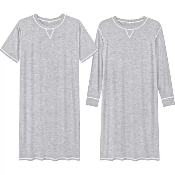 SWOMOG Mens Nightshirts Big  Tall Henley Sleep Shirt Loose Nightgown Comfy Short and Long Sleeve Loungewear 2 Pack PjsGrey