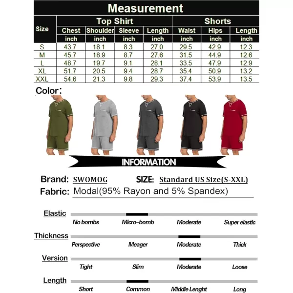 SWOMOG Men Modal Pajamas Set Comfy Sleepwear Short Sleeve Pjs Set Soft 2 Piece Lounge Set Cozy Nightwear with PocketsArmy Green