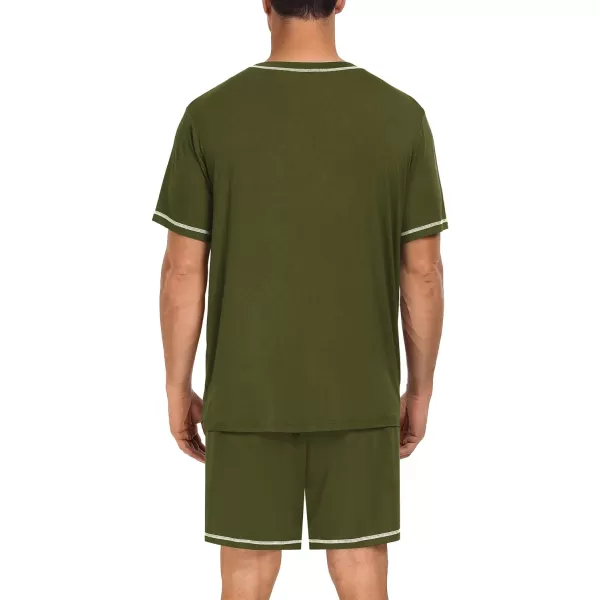 SWOMOG Men Modal Pajamas Set Comfy Sleepwear Short Sleeve Pjs Set Soft 2 Piece Lounge Set Cozy Nightwear with PocketsArmy Green