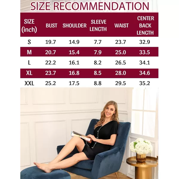 SWOMOG Nightgown for Women 2 Pack Soft Short Sleeve Sleepshirt V Neck Pajama Dress Button Down Nightwear2 Packblacknavy Blue