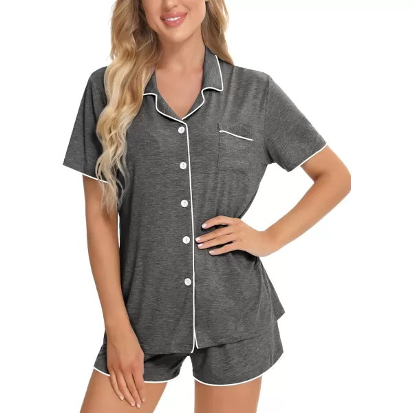 SWOMOG Womens Button Down Pajamas Set Short Sleeve Sleepwear Bride 2 Piece Modal Pajama Set Pjs Shorts SXXLDeep Grey