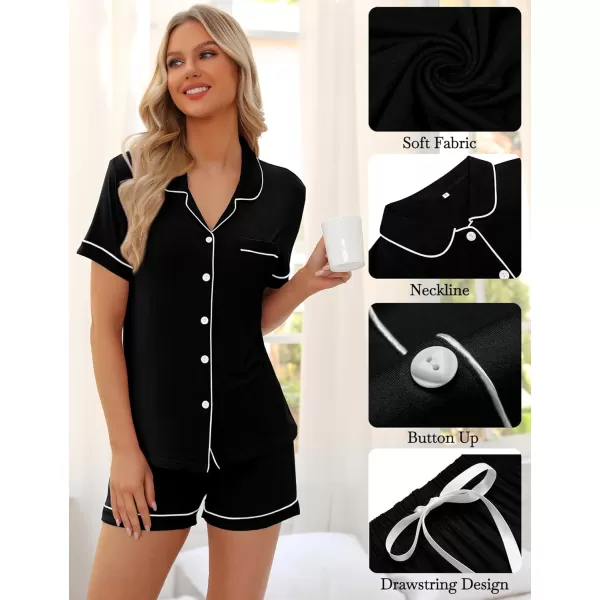 SWOMOG Womens Pajama Sets 2 Piece Short Sleeve Sleepwear Soft Button Down Pjs Nightwear Bride Modal Lounge SetsBlack