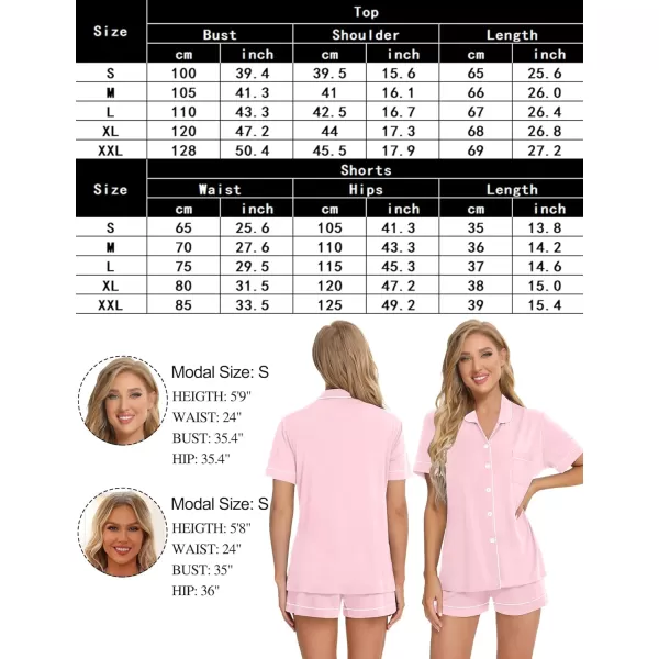 SWOMOG Womens Pajama Sets 2 Piece Short Sleeve Sleepwear Soft Button Down Pjs Nightwear Bride Modal Lounge SetsPink