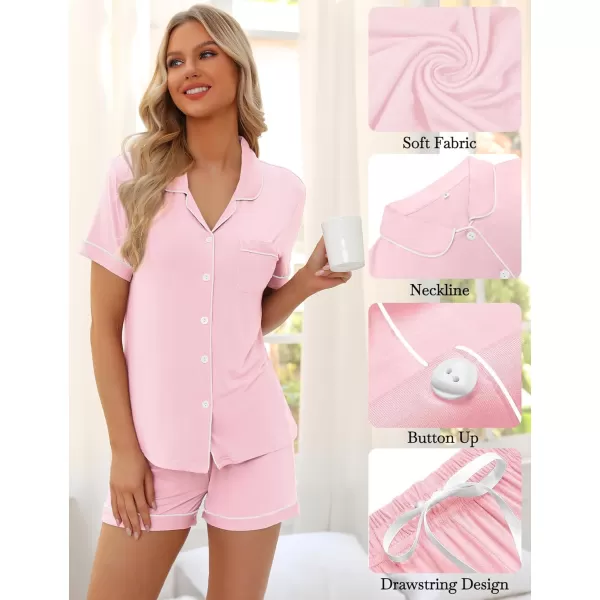 SWOMOG Womens Pajama Sets 2 Piece Short Sleeve Sleepwear Soft Button Down Pjs Nightwear Bride Modal Lounge SetsPink