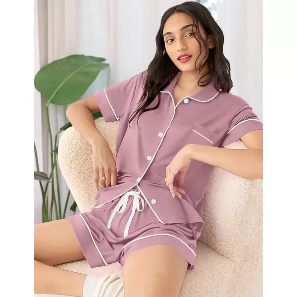 SWOMOG Womens Pajama Sets 2 Piece Short Sleeve Sleepwear Soft Button Down Pjs Nightwear Bride Modal Lounge SetsTaro Purple