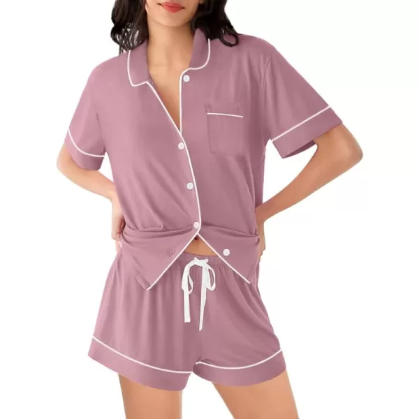 SWOMOG Womens Pajama Sets 2 Piece Short Sleeve Sleepwear Soft Button Down Pjs Nightwear Bride Modal Lounge SetsTaro Purple