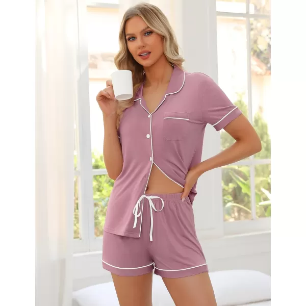 SWOMOG Womens Pajama Sets 2 Piece Short Sleeve Sleepwear Soft Button Down Pjs Nightwear Bride Modal Lounge SetsTaro Purple