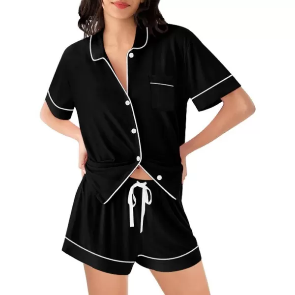 SWOMOG Womens Pajama Sets 2 Piece Short Sleeve Sleepwear Soft Button Down Pjs Nightwear Bride Modal Lounge SetsBlack