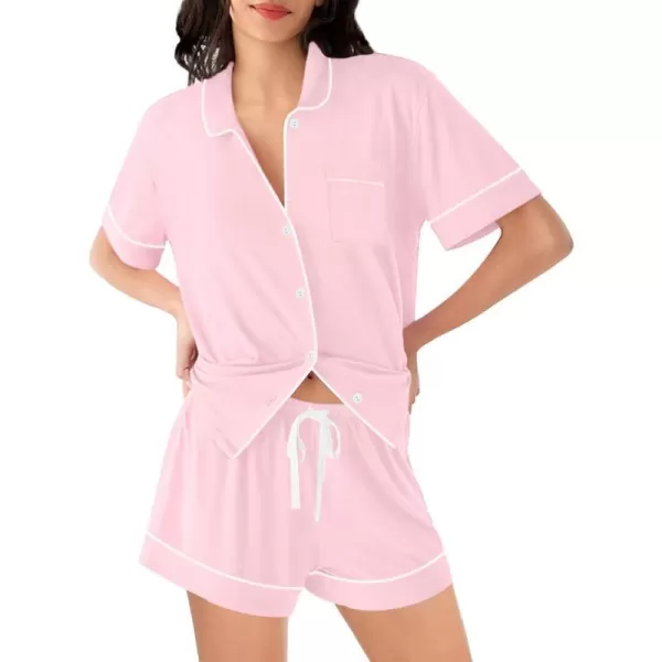 SWOMOG Womens Pajama Sets 2 Piece Short Sleeve Sleepwear Soft Button Down Pjs Nightwear Bride Modal Lounge SetsPink