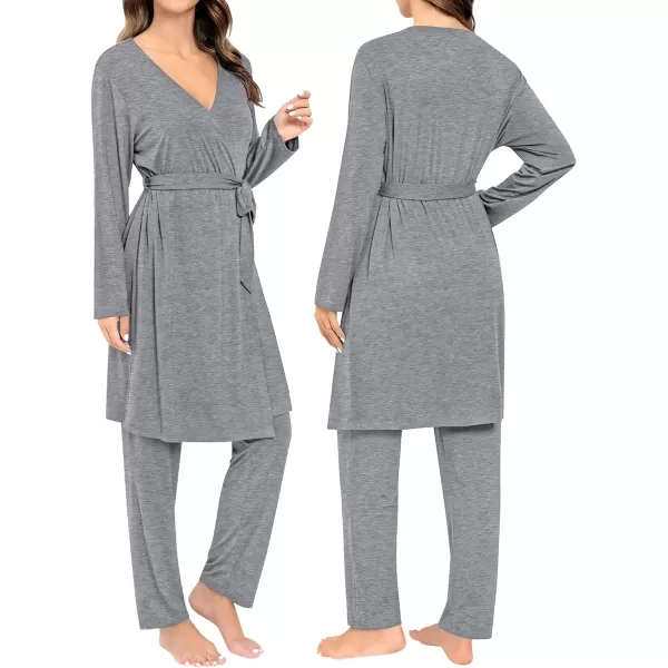 SWOMOG Maternity Nursing Robe Set 3 Piece Breastfeeding Pajamas 3 in 1 Labor Delivery Sleevless TopsLong Pants Pregnancy PjsGrey