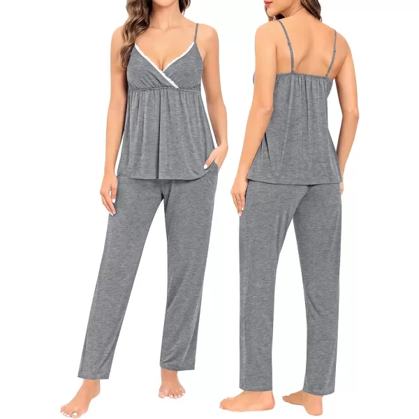 SWOMOG Maternity Nursing Robe Set 3 Piece Breastfeeding Pajamas 3 in 1 Labor Delivery Sleevless TopsLong Pants Pregnancy PjsGrey