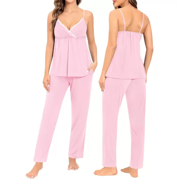 SWOMOG Maternity Nursing Robe Set 3 Piece Breastfeeding Pajamas 3 in 1 Labor Delivery Sleevless TopsLong Pants Pregnancy PjsPink