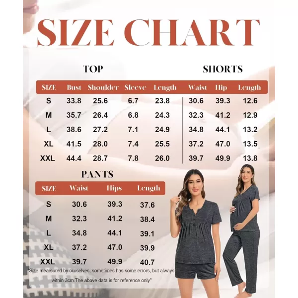 SWOMOG Womens Maternity Nursing Pajama Set 3 Pieces Breastfeeding Sleepwear Set Short Sleeve Pregnancy Pj Set  PantsDeep Grey