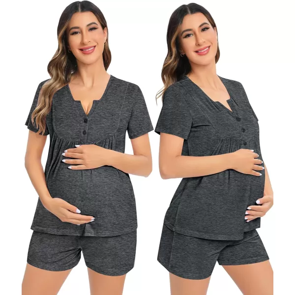 SWOMOG Womens Maternity Nursing Pajama Set 3 Pieces Breastfeeding Sleepwear Set Short Sleeve Pregnancy Pj Set  PantsDeep Grey