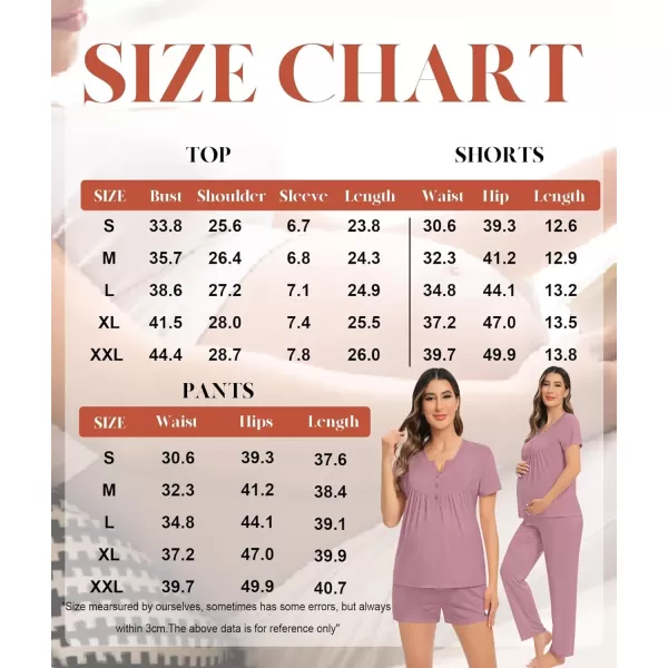 SWOMOG Womens Maternity Nursing Pajama Set 3 Pieces Breastfeeding Sleepwear Set Short Sleeve Pregnancy Pj Set  PantsMisty Rose