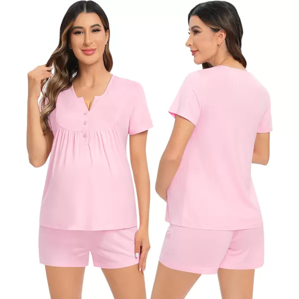 SWOMOG Womens Maternity Nursing Pajama Set 3 Pieces Breastfeeding Sleepwear Set Short Sleeve Pregnancy Pj Set  PantsPink