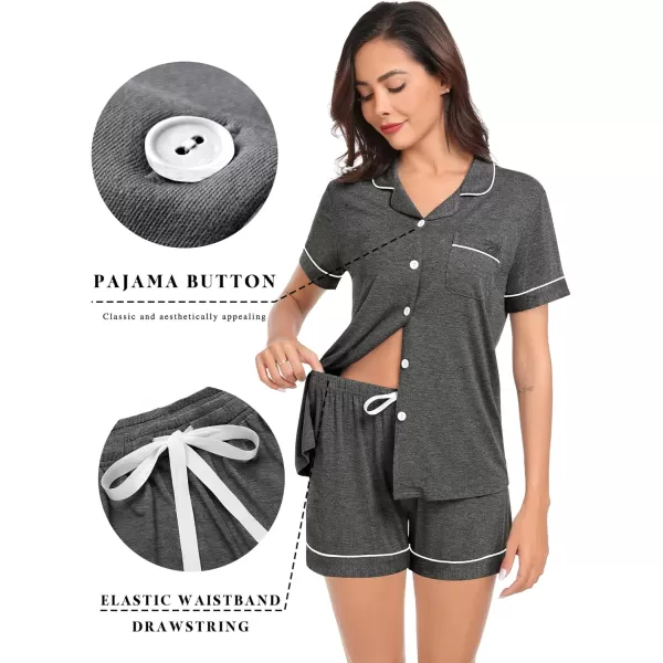 SWOMOG Pajamas for Women Soft Comfy Set Modal Pajama Set Short Sleeve Button Up Pajama Top Pj Shorts SleepwearDark Grey