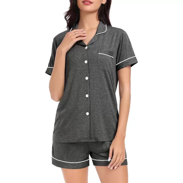 SWOMOG Pajamas for Women Soft Comfy Set Modal Pajama Set Short Sleeve Button Up Pajama Top Pj Shorts SleepwearDark Grey