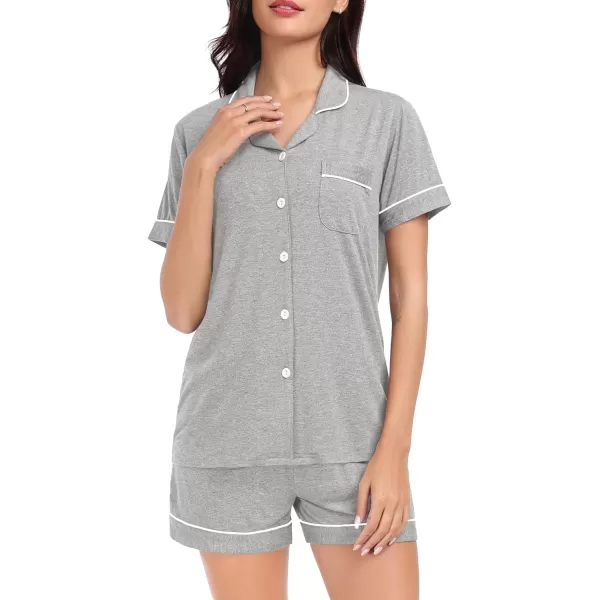 SWOMOG Pajamas for Women Soft Comfy Set Modal Pajama Set Short Sleeve Button Up Pajama Top Pj Shorts SleepwearGrey