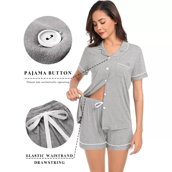 SWOMOG Pajamas for Women Soft Comfy Set Modal Pajama Set Short Sleeve Button Up Pajama Top Pj Shorts SleepwearGrey