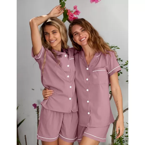 SWOMOG Pajamas for Women Soft Comfy Set Modal Pajama Set Short Sleeve Button Up Pajama Top Pj Shorts SleepwearTaro Purple